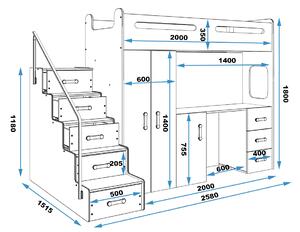 BMS Vyvýšená poschodová posteľ MAX 4 200x80 biela Doplňujúca farba postele: Modrá