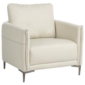Kreslo svetlobéžové látkové čalúnenie s kovovými nohami minimalistický mid-century modern štýl obývacia izba