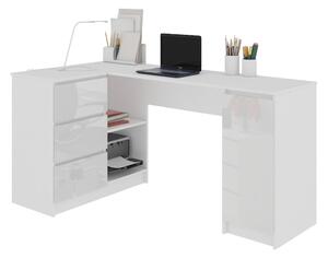 Písací stôl AKORD B20, 155x77x85/48,5, biela/biela lesk, ľavá