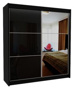 Skriňa s posuvnými dverami a zrkadlom BIBIANA, čierna, 200x216x61