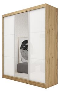 Skriňa s posuvnými dverami a zrkadlom VIVIANA, sonoma/biele sklo, 180x216x61