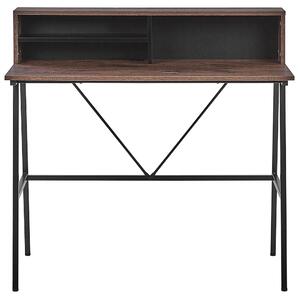 Domáci kancelársky stôl tmavé drevo 100 x 50 cm čierny kovový rám s policami