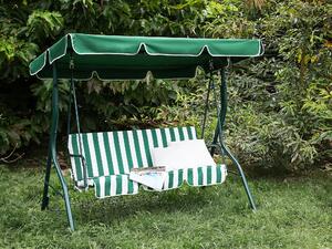 Záhradná hojdačka Zelená s bielym kovovým rámom, polyesterovou strieškou, sedadlo pre 3 osoby, moderný dizajn