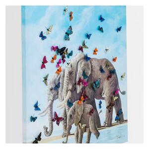 KARE DESIGN Obraz s ručnými ťahmi Elefants with Butterflys 120×120 cm 120 × 120 × 3,5 cm