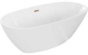 Mexen Eris, voľne stojaca vaňa 155 x 80 cm, biela, ružové zlato prepad, 53441558000-60