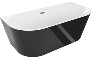 Mexen Oval, voľne stojaca nástenná vaňa 150 x 75 cm, biela-čierna, brúsený grafit prepad, 52671507575-95