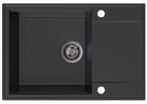 Sink Quality Sink55, kuchynský granitový drez 680x460x215 mm + grafitový sifón, čierna, SKQ-SINK.C.1KDO.XB