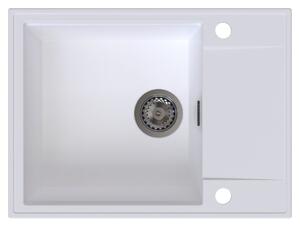 Sink Quality Sink55, kuchynský granitový drez 620x460x215 mm + grafitový sifón, biela, SKQ-SINK.W.1KKO.XB