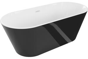 Mexen Flavia, voľne stojaca vaňa 150 x 75 cm, biela-čierna, biely prepad, 54031507575-20
