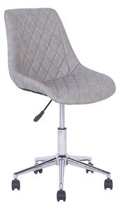 Otočná kancelárska stolička sivej farby s prešívaným čalúnením z umelej kože v striebornej farbe, nastaviteľná výška