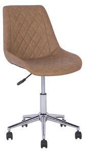 Otočná kancelárska stolička hnedá s prešívaným čalúnením z umelej kože v striebornej farbe, nastaviteľná výška