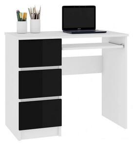 Písací stôl AKORD A-6, 90x77x50, biela/čierna lesk, ľavá