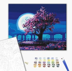 Maľovanie podľa čísiel sakura v mesačnom svite