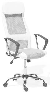 Výkonná kancelárska stolička s plynovým zdvíhaním z bielej sieťoviny a umelej kože, nastaviteľná výška, úplné otočenie a naklonenie