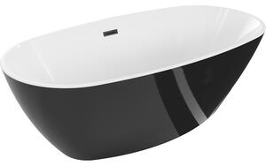 Mexen Eris, voľne stojaca vaňa 155 x 80 cm, biela-čierna, čierny matný prepad, 53441558075-70