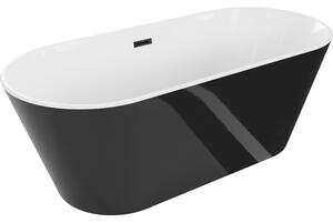 Mexen Flavia, voľne stojaca vaňa 150 x 75 cm, biela-čierna, čierny matný prepad, 54031507575-70