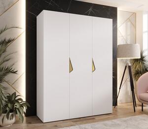 Trojdverová šatníková skriňa 150 cm AMARIS 1 - biela / zlaté úchyty