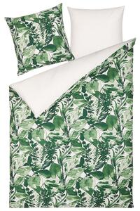 Obliečky biela / zelená z bavlny 155 x 220 cm, povlak na vankúš, prikrývka, praktické, nábytok do spálne, moderný design