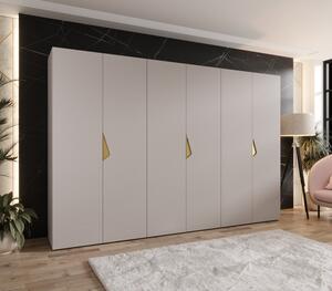 Elegantná šatníková skriňa 300 cm AMARIS 1 - kašmír / zlaté úchyty