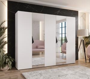 Široká šatníková skriňa 250 cm AMARIS 2 so zrkadlom - biela / čierne úchyty