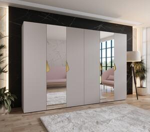Elegantná zrkadlová skriňa 300 cm AMARIS 2 - kašmír / zlaté úchyty
