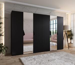 Elegantná zrkadlová skriňa 300 cm AMARIS 2 - čierna / čierne úchyty
