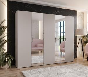 Široká šatníková skriňa 250 cm AMARIS 2 so zrkadlom - kašmír / kašmírové úchyty