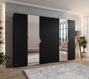 Elegantná zrkadlová skriňa 300 cm AMARIS 2 - čierna / zlaté úchyty