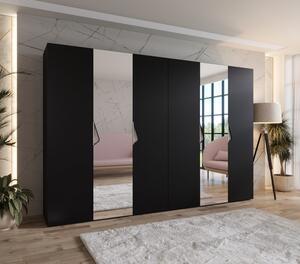 Elegantná zrkadlová skriňa 300 cm AMARIS 2 - čierna / kašmírové úchyty