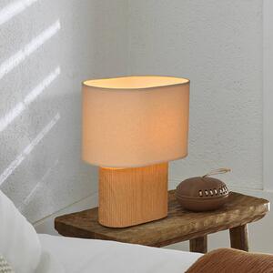 Stolová lampa Santorini, svetlé drevo/béžová, 38 cm, ľan/keramika, Svetlé drevo, Obývacia izba / jedáleň, Keramický, Stojacie svietidlo