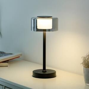 Stolová LED lampa na batérie RIKA, čierna, 33 cm, kov/sklo, dotykové stmievanie, Čierna, Obývacia izba / jedáleň, kov, Moderný, Stojacie svietidlo