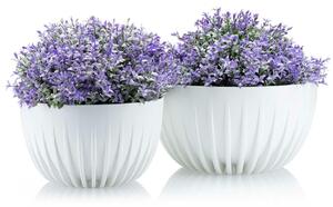 PLASTOVÝ KVETINÁČ STRIPPED ECO SADA 2KS 16X30 CM+15X24 CM BIELA