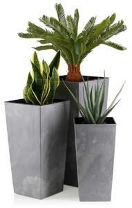 PLASTOVÝ KVETINÁČ PORTO SADA 3KS 67,7X35 CM+46,5X25 CM+57X30 CM IMITÁCIA BETÓNU SIVÁ