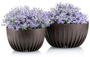 PLASTOVÝ KVETINÁČ STRIPPED ECO SADA 2KS 16X30 CM+15X24 CM TMAVOHNEDÁ