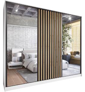 MEBLINE Skriňa s posuvnými dverami so zrkadlom SOLI B 250 biela / dub wotan / čierna