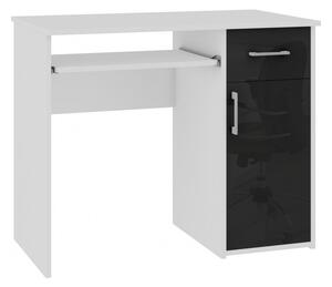 Písací stôl SPIN, 90x74x50, biela/čierny lesk