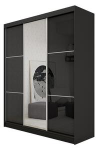 Skriňa s posuvnými dverami a zrkadlom VIVIANA, čierna, 180x216x61