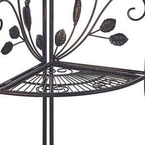 Záhradný rohový regál čierny kovový vnútorný i vonkajší na kvety, do kúpeľne