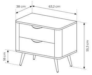 Nočný stolík Edrin 63 cm so zásuvkami - dub dunin / čierna