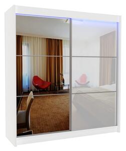 Skriňa s posuvnými dverami a zrkadlom BIBIANA, biela, 200x216x61