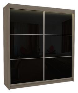 Skriňa s posuvnými dverami VIVIANA, sonoma/čierne sklo, 200x216x61