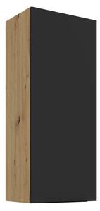 Vysoká horná kuchynská skrinka LUNARA - šírka 45 cm, čierna / dub artisan