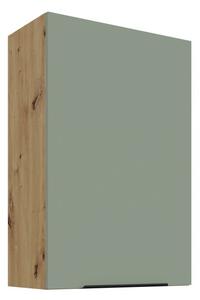 Vysoká horná skrinka LUNARA - šírka 60 cm, zelená / dub artisan
