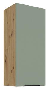 Vysoká horná skrinka LUNARA - šírka 40 cm, zelená / dub artisan