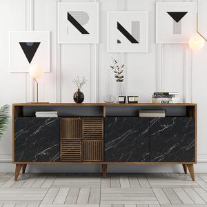 Konzolový stolík Milan - Walnut, Black Marble