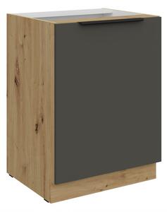 Dolná jednodverová skrinka LUNARA - šírka 60 cm, grafit / dub artisan