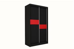 Skriňa s posuvnými dverami LIVIA, 150x216x61, čierna/červené sklo