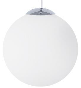 Závesná lampa biela sklenená so striebornými detailmi veľké guľaté svietidlo s 1 žiarovkou moderné