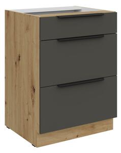 Šuplíková skrinka LUNARA - šírka 60 cm, grafit / dub artisan