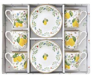 Set pre 6 osôb - porcelánový hrnček espresso s tanierikom, 100ml, Coffee Mania Fleurs et Citrons